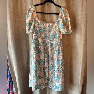 Roxy Tropical Print Mini Dress - Blue and Pink